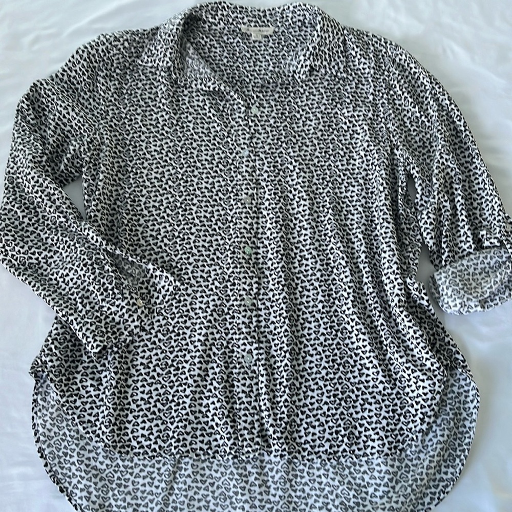 White with Black Hearts Button Down Blouse